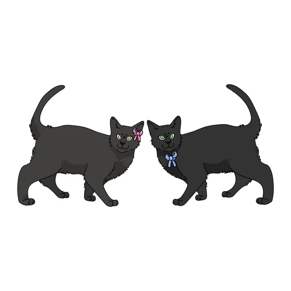 Linda caricatura Bombay gato chico y chica vector clipart. Cría de gatitos pedigrí para los amantes del gato. Gatito doméstico negro de pura raza para mascotas salón ilustración mascota. Un felino aislado. EPS 10 . — Archivo Imágenes Vectoriales