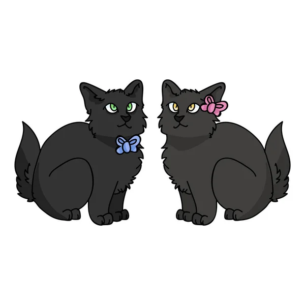 Netter Cartoon Bombay Kätzchen Junge und Mädchen Vektor Cliparts. Rasse Pedigree Kitty für Katzenliebhaber. Reinrassige schwarze Hauskatze als Maskottchen für die Tierstube. Isolierte Katzenhauskatze. EPS 10. — Stockvektor