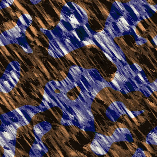 Sömlös indigofärgad bandana konsistens. Blå orange fläck vävd bomull effekt bakgrund. Upprepa indonesisk batik kamouflage motstå mönster. Splodge blob färg fläck över hela textil. Boho tygtryck — Stockfoto