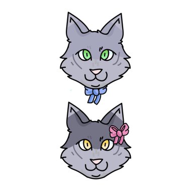 Şirin çizgi film, yavru kedi yavrusu ve kız vektör klibi. Kedi sevenler için soylu kedi yavrusu. Evcil hayvan salonu illüstrasyon maskotu için safkan gri evcil kedi. İzole kedi barınağı. EPS 10.