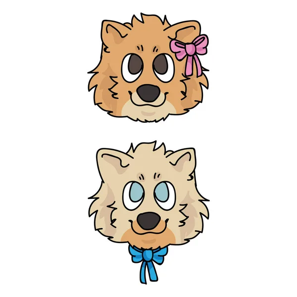 Linda caricatura pomeranian cachorro cara chico y chica vector clipart. Crianza pedigrí perrera perrito para los amantes del perro. Perro doméstico de pura raza para ilustración de salón de mascotas. Perro spitz aislado . — Archivo Imágenes Vectoriales