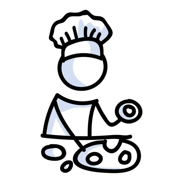 Roztomilá figurka kuchař pekař pomocí ikony ořezávátko lineart. Piktogram přípravy večeře. Komunikace kuchařské ilustrace restaurace. Kuchyně s pekařskou grafikou. — Stockový vektor