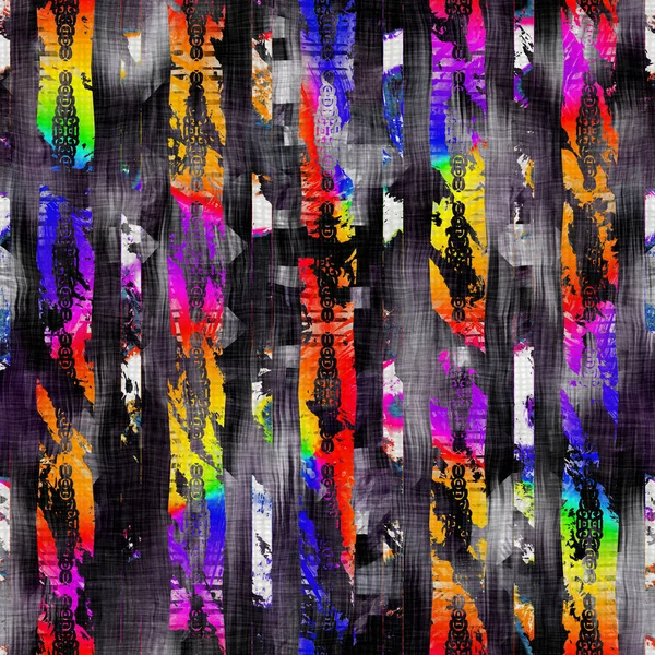 Naadloze levendige regenboog geschilderde textuur. Gedurfde psychedelische neon artistieke achtergrond. Gewassen krijt krabbel onvolmaakte penseel slagpatroon. Funky kleurrijke camo abstract. Leuke kunst overal te zien — Stockfoto