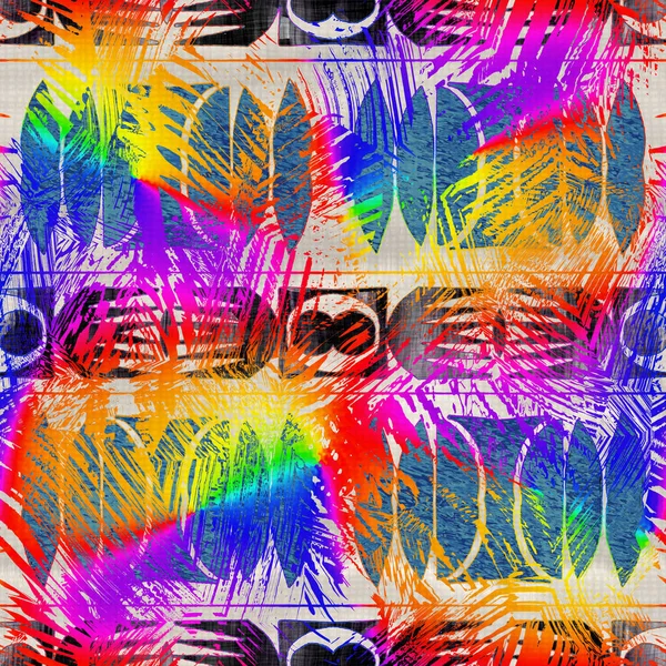 Naadloze levendige regenboog geschilderde textuur. Gedurfde psychedelische neon artistieke achtergrond. Gewassen krijt krabbel onvolmaakte penseel slagpatroon. Funky kleurrijke camo abstract. Leuke kunst overal te zien — Stockfoto