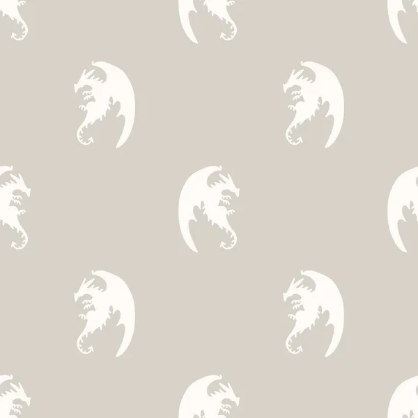 Seamless background dragon gender neutral baby pattern. Simple whimsical minimal earthy 2 tone color. Kids nursery wallpaper or boho cartoon animal fashion all over print. — Stock Vector
