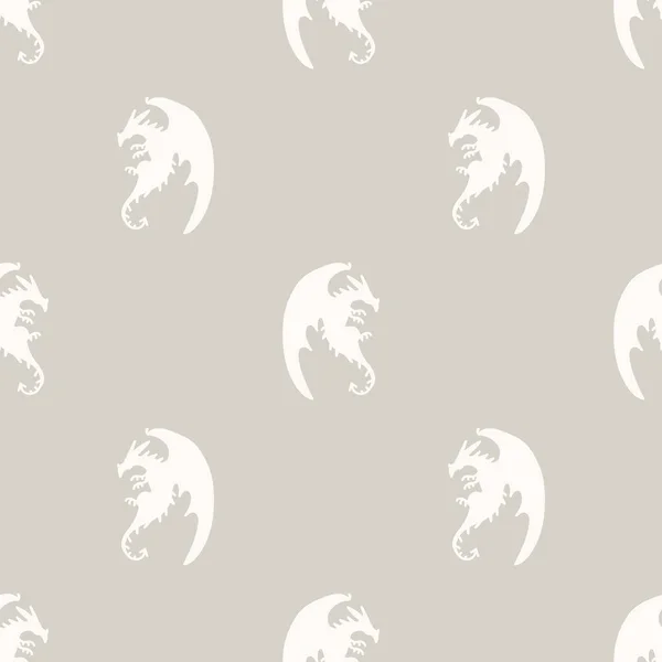 Fondo sin costuras dragón género neutral bebé patrón. Simple caprichoso mínimo terroso de 2 tonos de color. Niños vivero fondo de pantalla o dibujos animados boho moda animal por todas partes imprimir . — Vector de stock