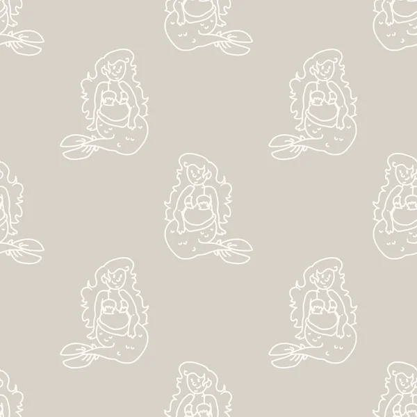 Seamless background mermaid gender neutral baby pattern. Simple whimsical minimal earthy 2 tone color. Kids nursery wallpaper or boho cartoon animal fashion all over print. — Stock Vector