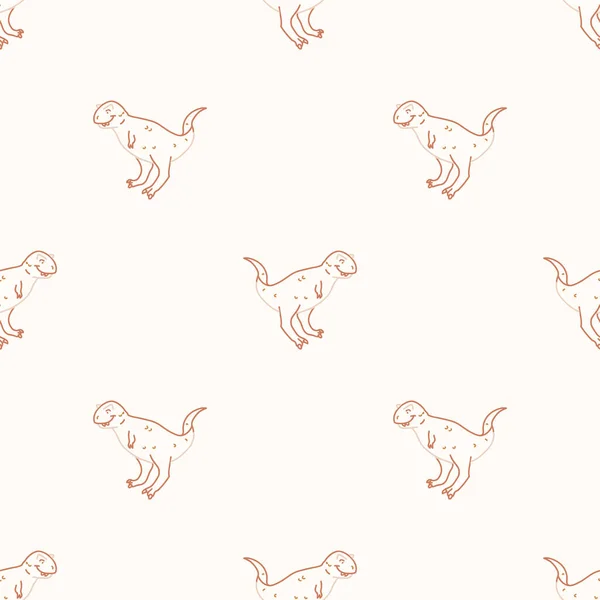 Seamless Carnotaurus dinosaur with foot print gender neutral baby pattern. Simple whimsical minimal earthy 2 tone color. Kids nursery wallpaper or boho cartoon animal fashion all over print — Stock Vector