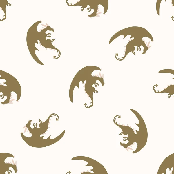 Fondo sin costuras dragón género neutral bebé patrón. Simple caprichoso mínimo terroso de 2 tonos de color. Niños vivero fondo de pantalla o dibujos animados boho moda animal por todas partes imprimir . — Archivo Imágenes Vectoriales