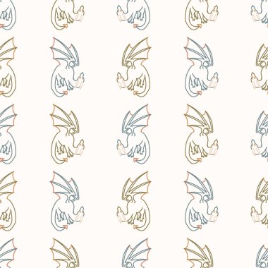 Kusursuz arka plan uçan ejderhalar cinsiyet olarak nötr bebek kalıpları. Basit, asgari, 2 tonluk dünya rengi. Çocuk odası duvar kâğıdı ya da karikatür hayvan tarzı baskılar..