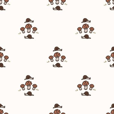 Mantar cinsiyeti nötr bebek deseninde kusursuz arka plan salyangozu. Basit, asgari, 2 tonluk dünya rengi. Çocuk odası duvar kâğıdı ya da karikatür hayvan tarzı baskılar..