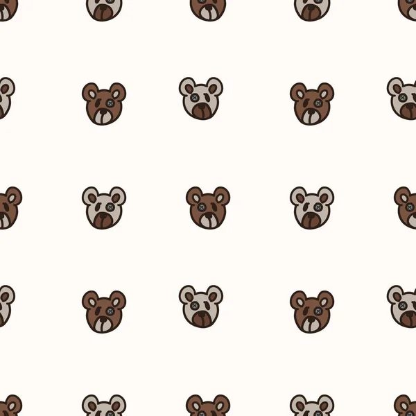 L'ours de fond sans couture fait face à un modèle de bébé neutre du genre. Simple fantaisiste minimal terreux couleur 2 tons. Enfants papier peint pépinière ou boho dessin animé mode animale partout imprimer. — Image vectorielle