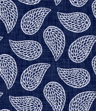 Kusursuz çiçek dokusu. İndigo mavisi örülmüş boro pamuğu boyalı efekt arka planı. Japonlar batik desenleri tekrarlıyor. Blok baskısı çiçek boyası damasyonu. Tüm tekstil Asya 'da. Giysi izi.