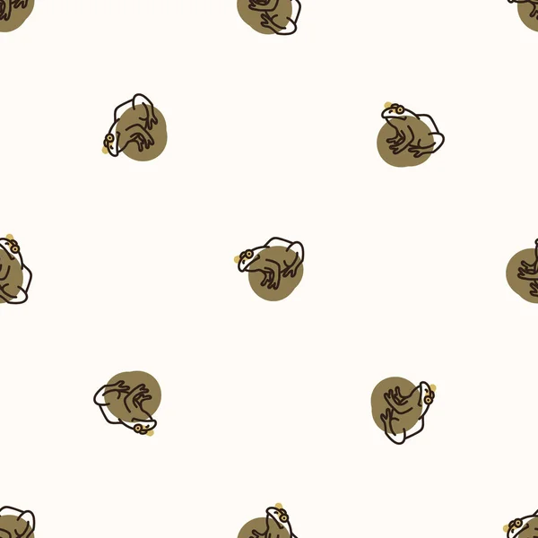 Seamless background frog amphibian gender neutral baby pattern. Simple whimsical minimal earthy 2 tone color. Kids nursery wallpaper or boho cartoon animal fashion all over print. — Stock Vector