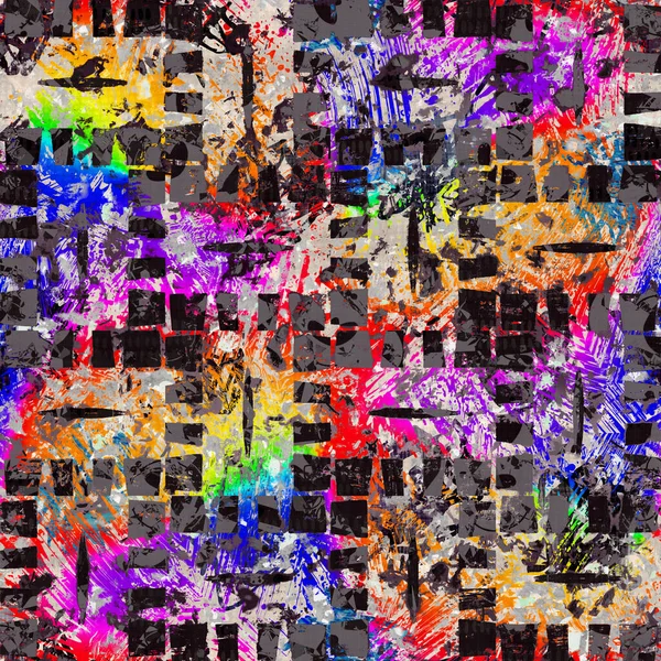 Naadloze levendige regenboog geschilderde textuur. Gedurfde psychedelische neon artistieke achtergrond. Gewassen krijt krabbel onvolmaakte penseel slagpatroon. Funky kleurrijke camo abstract. Leuke kunst overal te zien — Stockfoto