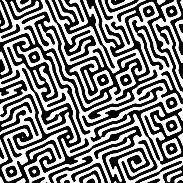 Seamless monochrome geometric abstract maze texture background. Interlocking check geo shapes pattern. Funky mosaic style all over print. Trendy modern black and white graphic truchet swatch.