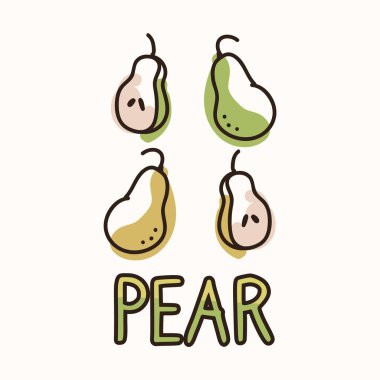 Metin cinsiyeti tarafsız bebek illüstrasyon klibiyle armut meyvesi. Basit, asgari, 2 tonluk dünya rengi. Çocuk odası dekoru baskısı ya da çizgi film hayvan çizgisi çıkartması..