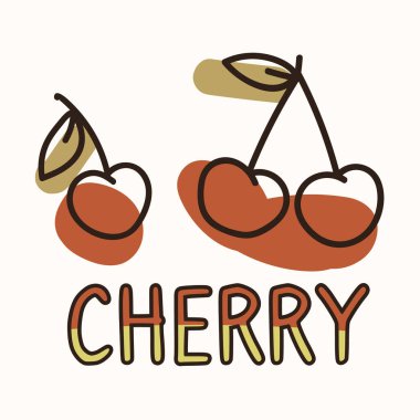 Metin cinsiyet ayrımı olmayan bebek illüstrasyonu klipli kiraz meyvesi. Basit, asgari, 2 tonluk dünya rengi. Çocuk odası dekoru baskısı ya da çizgi film hayvan çizgisi çıkartması..