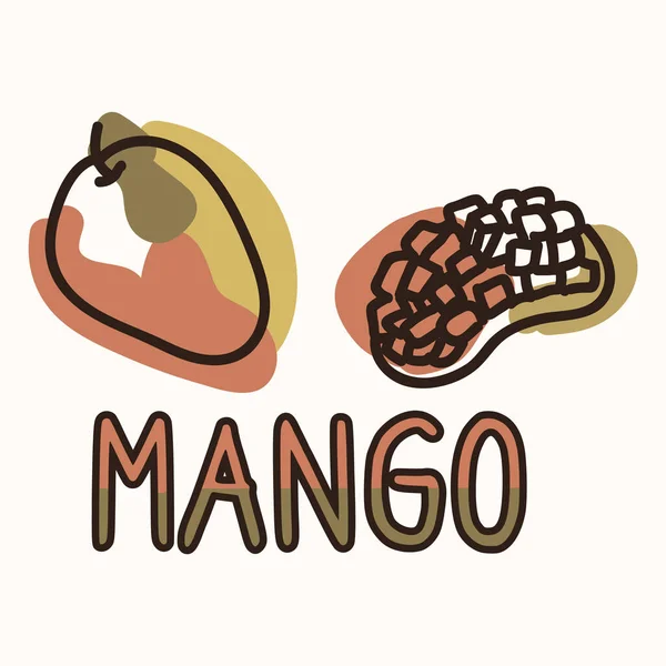 Mango fruit met tekst gender neutrale baby illustratie clipart. Eenvoudige grillige minimale aardse 2 toon kleur. Kinderkamer decoratie print of cartoon dierlijke lijn kunst sticker. — Stockvector