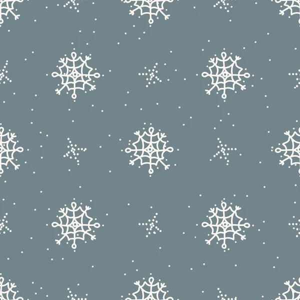 Бесшовный зимний рождественский рисунок снежинки фона. Простая гендерно-нейтральная детская праздничная цифровая бумага. Дети причудливые снежинки обои по всему печати. — стоковый вектор
