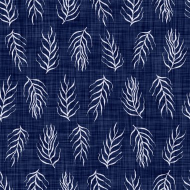  Çivit mavisi yapraklar blok desenli kumaş boyalı arka plan. Kusursuz örülmüş Japonlar batik kumaş örneklerini tekrarlıyorlar. Yapraklar organik baskı bezi bırakıyor. Tüm tekstil Asya 'da.