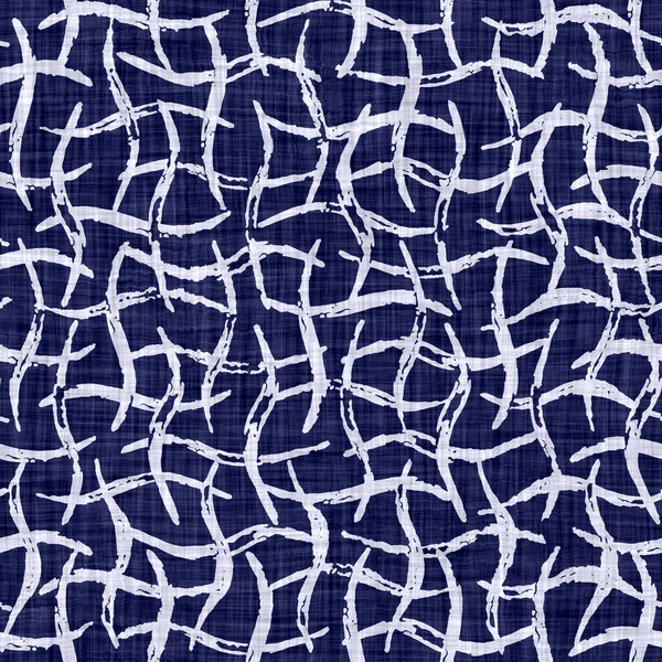 Kusursuz çivit çapraz dokusu. Mavi örülmüş boro pamuk boyalı efekt arka planı. Japonlar batik direncini tekrarlıyor. Sıkıntılı boya çamaşır suyu. Asya füzyon izin veren kimono tekstili. Giysi izi. — Stok fotoğraf