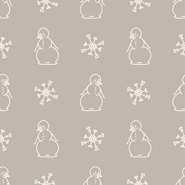 Inconsútil invierno muñeco de nieve y patrón de fondo de copo de nieve. Simple género neutro vivero festivo scrapbook papel digital. Niños caprichoso lindo papel pintado de dibujos animados por todas partes imprimir . — Vector de stock