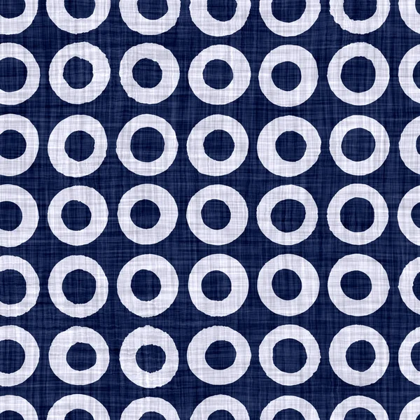 Seamless indigo polka dot texture. Blue woven boro cotton dyed effect background. Japanese repeat batik resist pattern. Distressed dotted dye spot. Asian all over kimono textile. Worn cloth print — Stock Photo, Image