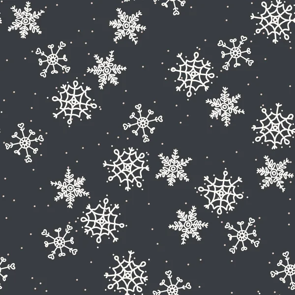 Nahtlose Weihnachten Schneeflocke fallenden Feiertag Hintergrund. Einfache Schnee monochrom festliche Mustertextur. Scandi Weihnachtsmotiv Hintergrund. Stilvolles modernes Geschenkpapier der Saison. — Stockvektor