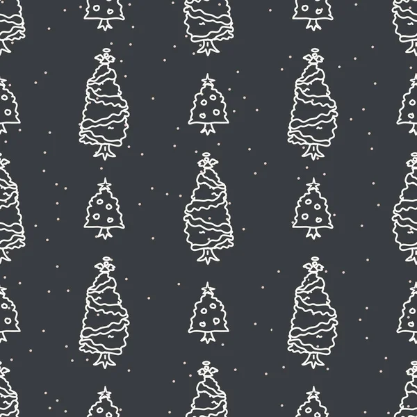 Dos árboles de navidad sin costuras con fondo de vacaciones de nieve. rama de abeto de abeto patrón monocromo textura. Fondo motivo navidad festivo escandinavo. Elegante papel de regalo de temporada moderno . — Vector de stock