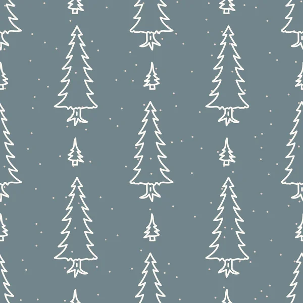 シームレスなクリスマスツリーの休日の背景。フェアスプリグスプルースモノクロームパターンテクスチャ。スキャンディお祝いクリスマスのモチーフの背景。おしゃれな季節のギフト包装紙. — ストックベクタ