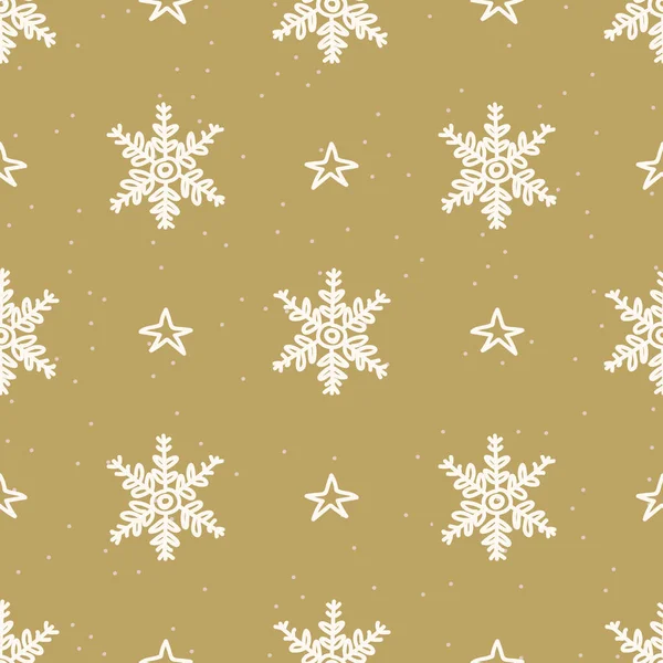 Copo de nieve de invierno sin costuras y patrón de fondo de estrella. Simple género neutro vivero festivo scrapbook papel digital. Niños caprichoso papel pintado de copo de nieve por todas partes imprimir . — Vector de stock