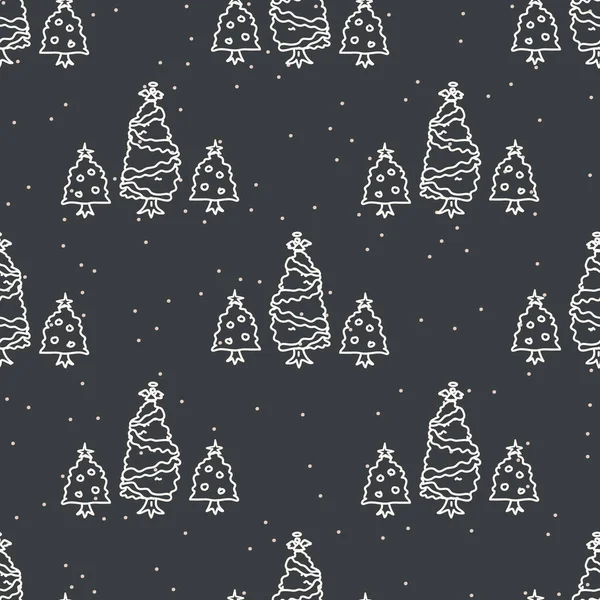 Sem costura três árvore de natal fundo feriado. Abeto sprig abeto textura padrão monocromático. Scandi festivo Natal motivo fundo. Papel de embrulho sazonal moderno e elegante . — Vetor de Stock