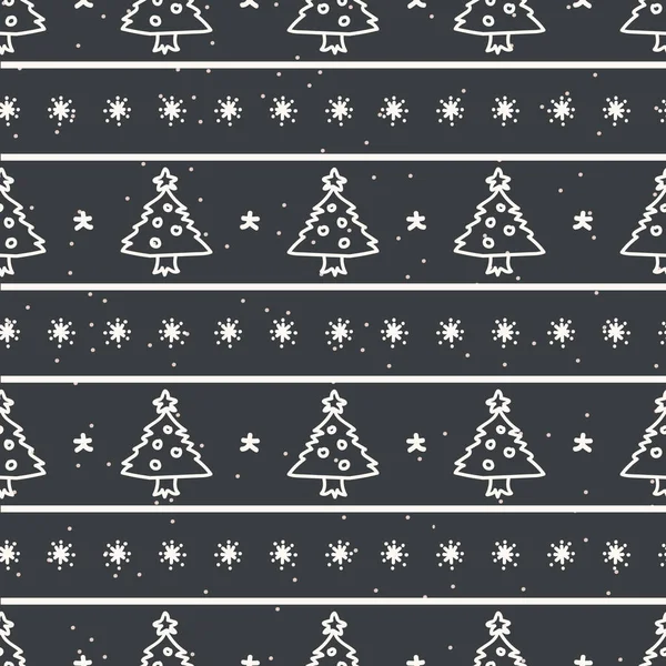 Fondo de vacaciones de rayas de árbol de Navidad sin costuras tres. rama de abeto de abeto patrón monocromo textura. Fondo motivo navidad festivo escandinavo. Elegante papel de regalo de temporada moderno . — Vector de stock