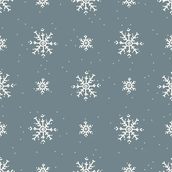 Fondo de vacaciones de copo de nieve de Navidad sin costuras. Simple nieve monocromo patrón festivo textura. Fondo motivo navidad escandinavo. Elegante papel de regalo de temporada moderno. — Vector de stock