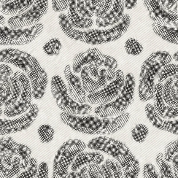 Sömlös svart vit blommig ros konsistens bakgrund. Abstrakt grafiskt strukturerad polka dot geo form mönster. Maskulint överallt. Trendig handritad grungy monokrom mode. Swatch kakel. — Stockfoto