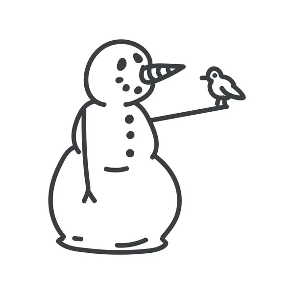 Bonhomme de neige hivernal sans couture avec clipart illustration robin. Simple autocollant de scrapbook festif de pépinière neutre de genre. Enfants fantaisiste mignon dessin animé dessiné à la main motif de Noël. — Image vectorielle