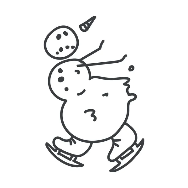 Бесшовный зимний снеговик на коньках иллюстрации клипарт. Простая наклейка для детского сада с нейтральным полом. Детский причудливый милый рисунок рождественского рисунка. — стоковый вектор