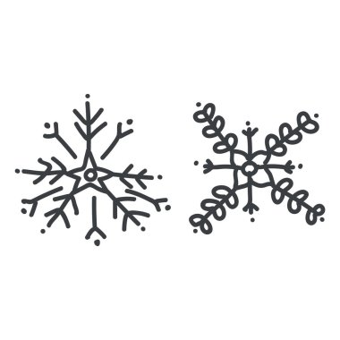 Kusursuz Noel kar taneleri illüstrasyon klibi. Basit bir cinsiyet ayrımcılığı, festival albümü çıkartması. Çocuklar garip bir şekilde el çizimi karikatür noel motifi.