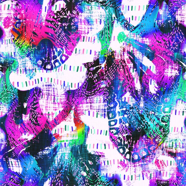 Naadloze levendige regenboog geschilderde textuur. Stoutmoedige psychedelische neon glitch achtergrond. Onvolmaakt artistiek patroon krabbelen. Funky kleurrijke abstracte leuke kunst overal print — Stockfoto