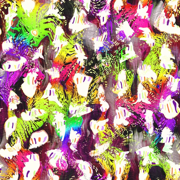 シームレス鮮やかな虹色の質感を描いた。大胆なサイケデリックなネオングリッチの背景。不完全な芸術パターンをスクリブル。面白いカラフルな抽象的な楽しいアート｜print — ストック写真