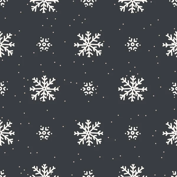 Naadloze winter sneeuwvlok vakantie achtergrond. Eenvoudige sneeuw monochrome feestelijke patroon textuur. Scandinavische kerst motief achtergrond. Stijlvol modern seizoensgebonden cadeaupapier. — Stockvector