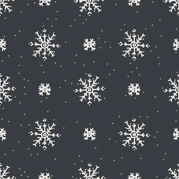 Fondo de vacaciones de copo de nieve de Navidad sin costuras. Simple nieve monocromo patrón festivo textura. Fondo motivo navidad escandinavo. Elegante papel de regalo de temporada moderno. — Archivo Imágenes Vectoriales