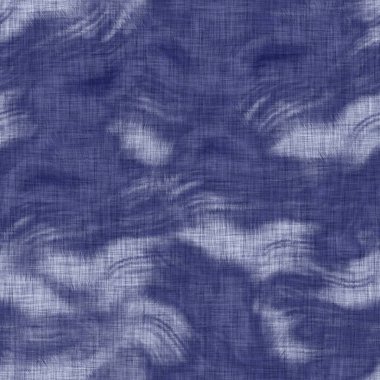 Kusursuz çivit benekli doku. Mavi örülmüş boro pamuk boyalı efekt arka planı. Japonlar batik direncini tekrarlıyor. Sıkıntılı kravat boyası beyazlatıcı. Asya füzyon izin veren kimono tekstili. Giysi izi.