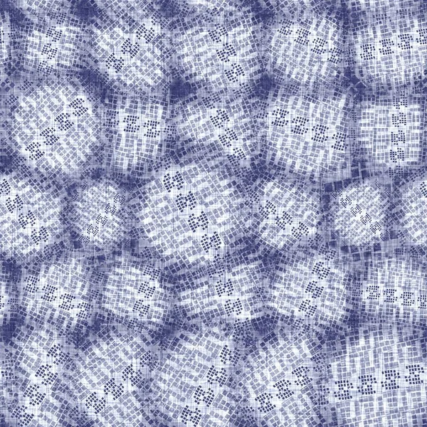 Seamless indigo doodle dot texture. Blue woven boro cotton dyed effect background. Japanese repeat batik resist wash pattern. Distressed dotted dye spot. Asian all over cloth print. — Stock Photo, Image