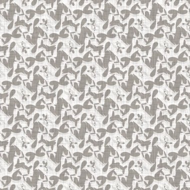 Doğal gri Fransız dokuması keten dokusu arka planı. Eski ecru flax yıldız motifi kusursuz desen. Kaba, gri, yıldız desenli, kumaş desenli tuval.