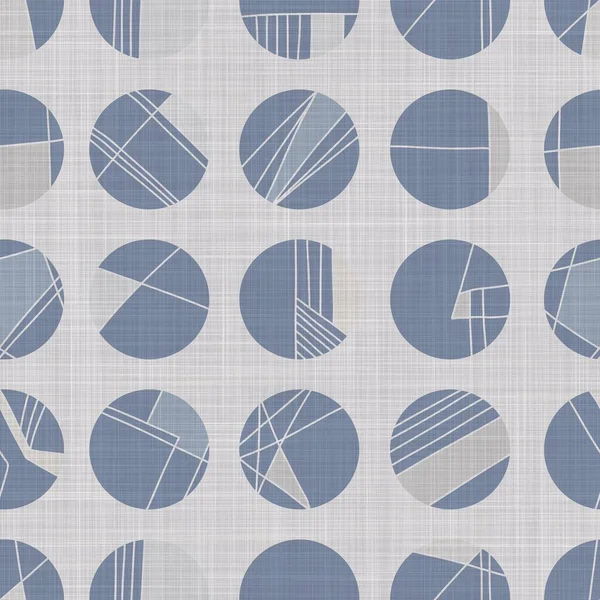 Seamless french farmhouse dotty linen pattern. Provence blue white woven texture. Shabby chic style decorative circle dot fabric background. Textile rustic all over print