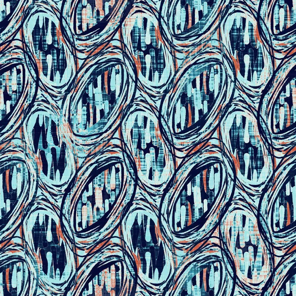 Forvitret landlig kyststil skapte uro i vevet tekstur. Nautisk blå grunge motstår sømløst mønster. Tekstilvær med falmet tåke over hele avtrykket. Klassisk fargestoff fra sommerkysten – stockfoto