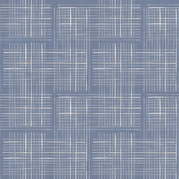 Seamless french blue white farmhouse style gingham texture. Woven linen check cloth pattern background. Tartan plaid closeup weave fabric for kitchen towel material. Checkered fiber picnic table cloth — Stock Photo, Image