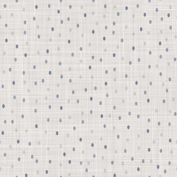 Naadloze franse boerderij dotty linnen patroon. Provence blauw wit geweven textuur. Shabby chique stijl decoratieve cirkel dot stof achtergrond. Textiel rustiek overal print — Stockfoto